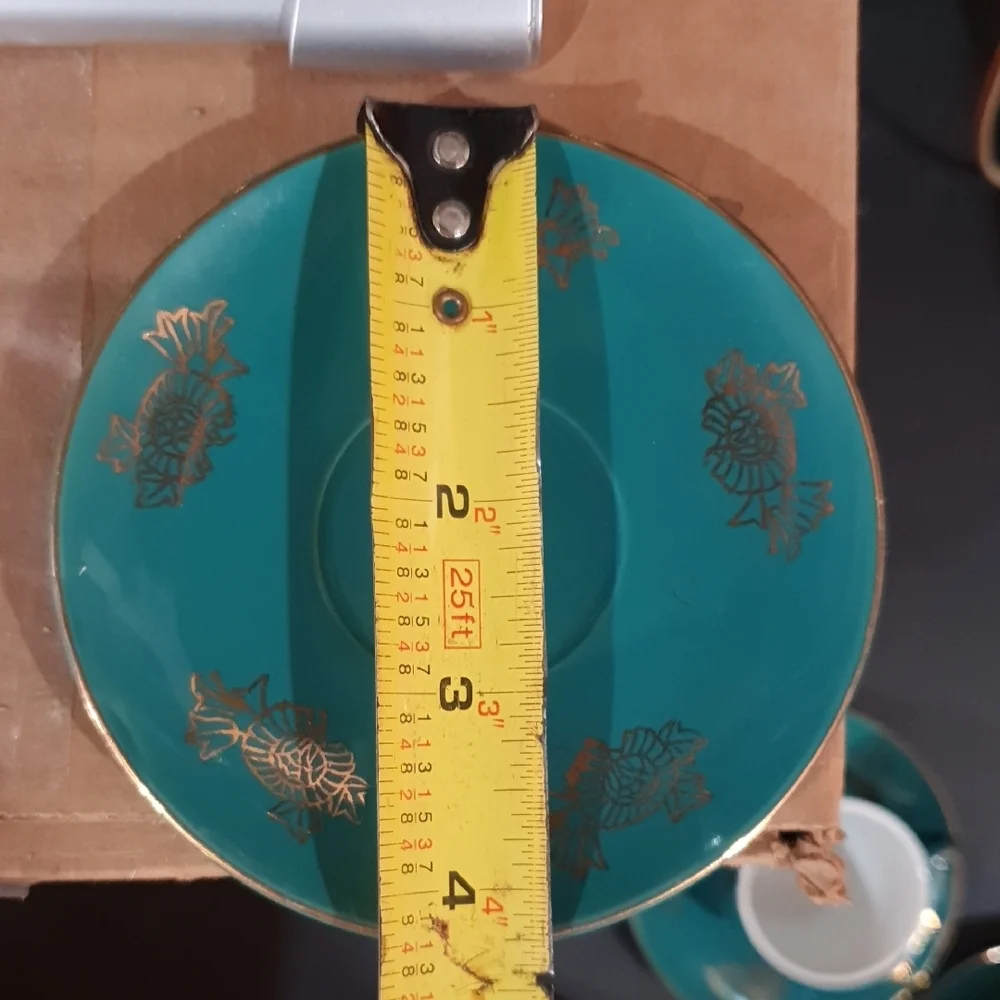 Asian Inspired Design Teal Ceramic Cup and Saucer Set - Picture 7 of 11